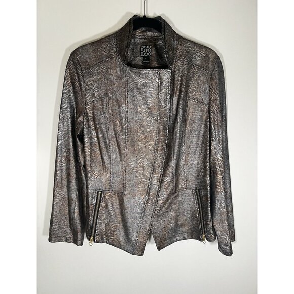 Clara Sun Woo brown gray python moto jacket gold zip L designer mobwife stretch - Picture 1 of 8